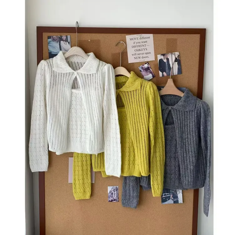 羊毛甜美镂空吊带开衫两件套