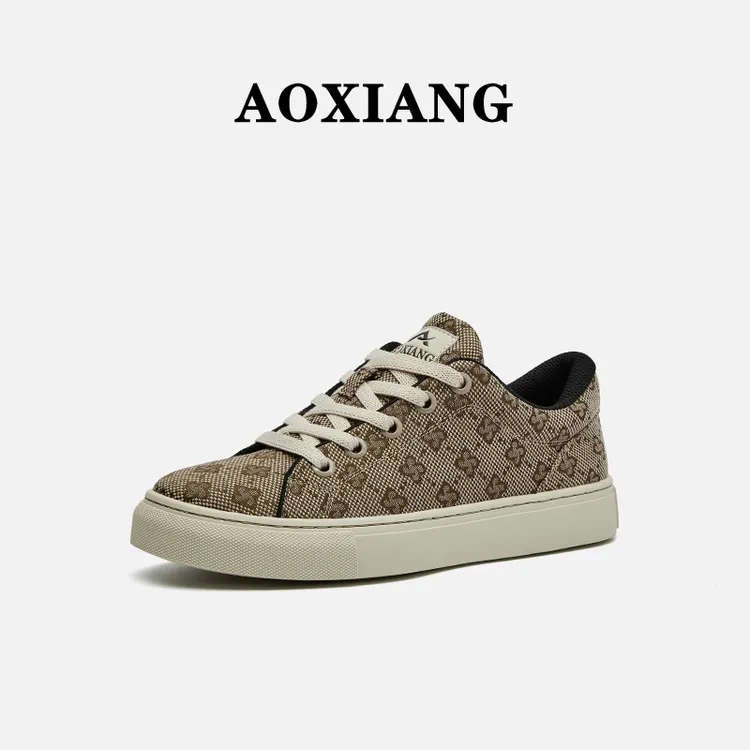 奥象2025帆布鞋男款春季简约图案设计帆布鞋系带男复古休闲板鞋潮