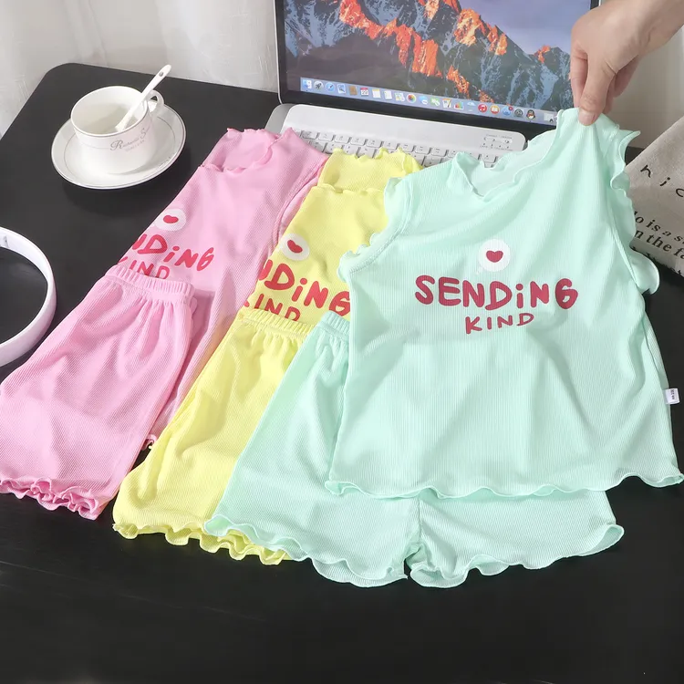 夏季童装套装短袖短裤薄款儿童家居服女宝宝两件套睡衣空调服洋气