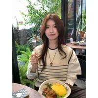 【西西里安】 圣特罗佩~假两件叠穿款条纹针织马甲拼接衬衫