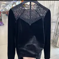 046蕾丝拼接丝绒上衣