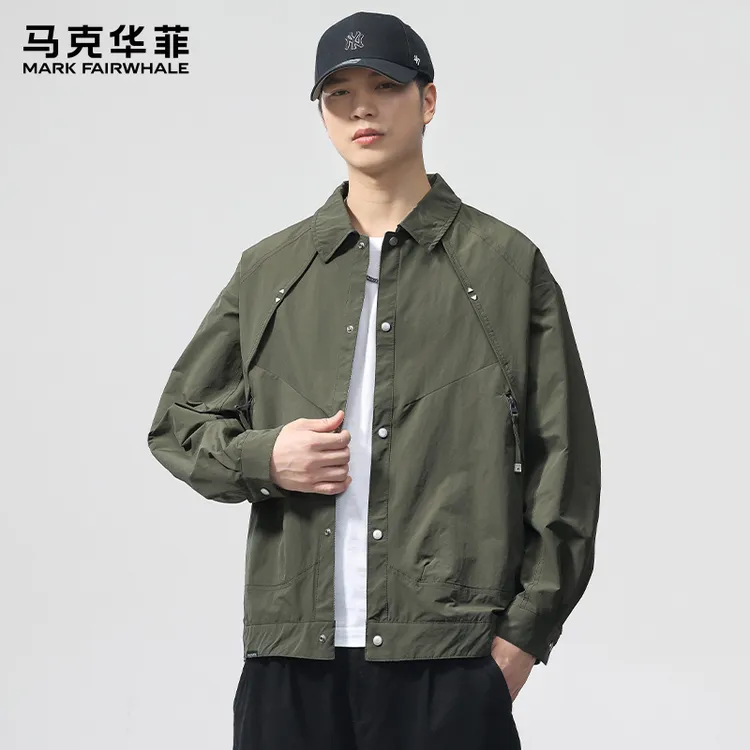 马克华菲新款男士翻领休闲夹克双面穿潮流宽松外套春秋款薄款上衣