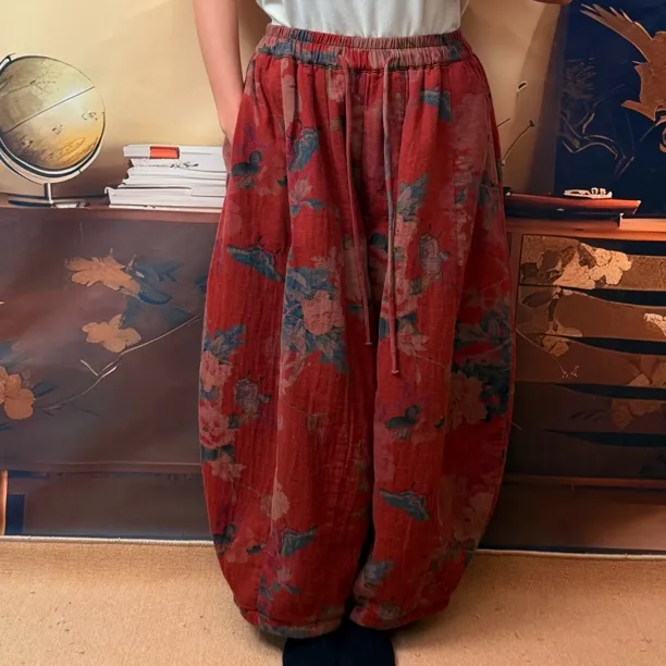 复古国风夹棉加厚南瓜裤裤子