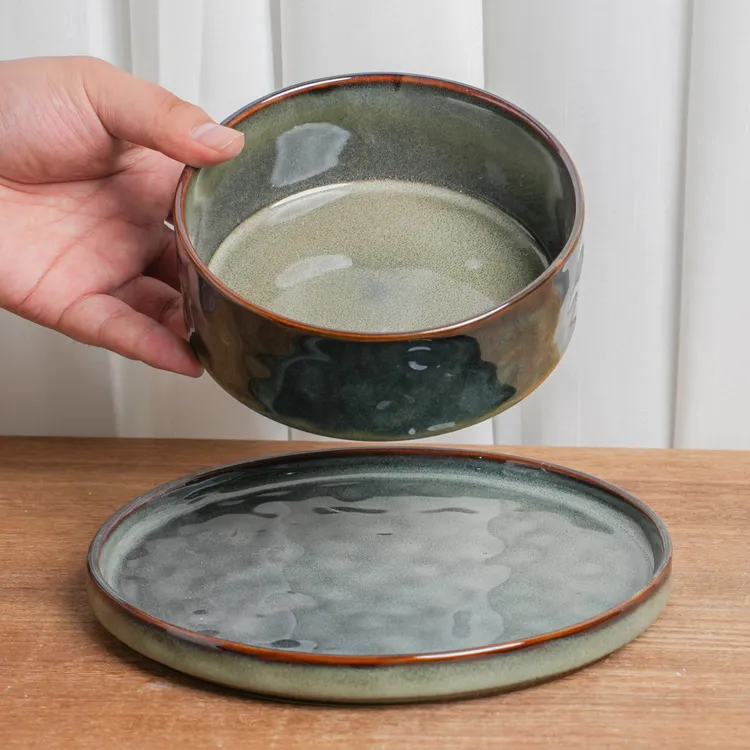 【瑕疵】釉下彩陶瓷窑变釉直边碗盘一人食组合两个装C6D/C6D