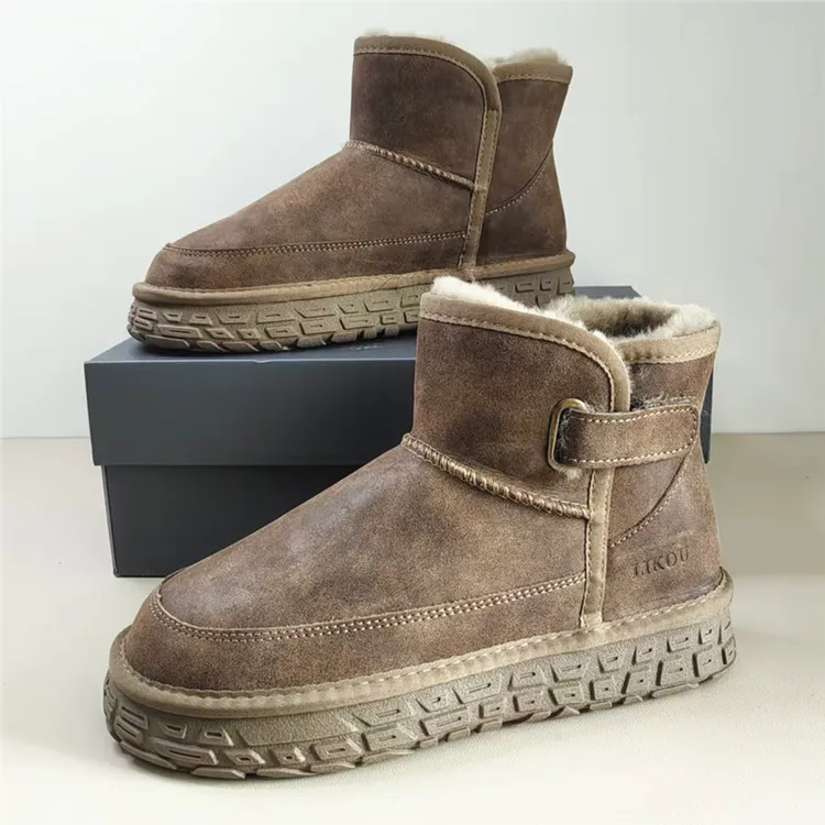 ZZ241内里全羊毛厚底防滑防水男士雪地靴冬季加厚保暖东北大棉鞋