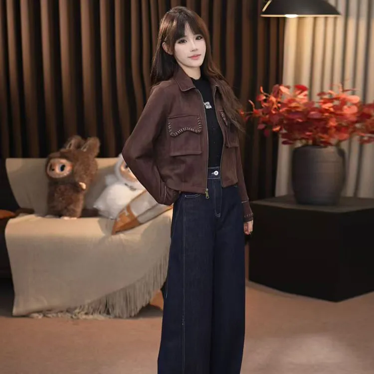 韩版时尚潮流短外套女士2025年秋冬新款休闲百搭显瘦翻领夹克上衣