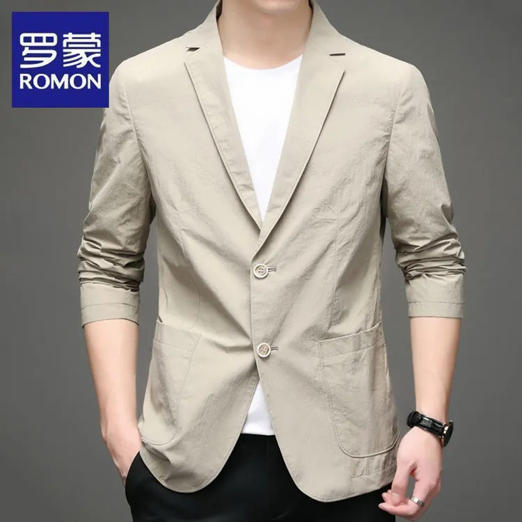 罗蒙男士休闲西服春秋季时尚新款中青年韩版纯色薄西装单西外套潮