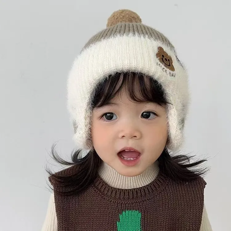 无檐女毛线帽圆顶可爱男卡通帽子宝宝加厚儿童帽男童