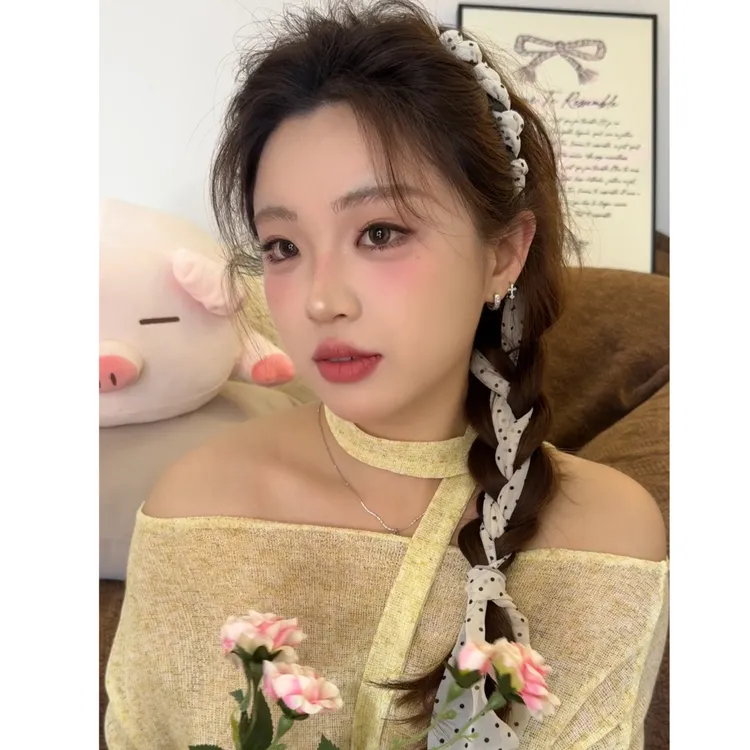 齿梳发箍升级了！新款波点飘带轻雪纺齿梳发箍高颅顶甜妹麻花辫