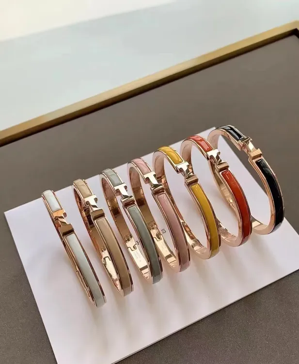 铜合金珐琅手镯 5153 H手镯 窄版 cnc精工 奶茶色白色设计师H手镯