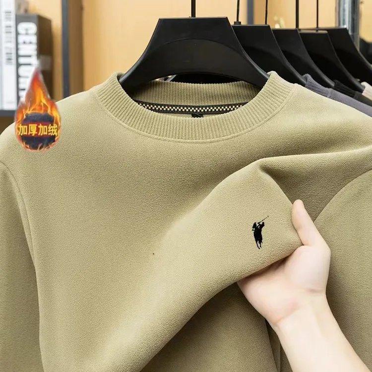 [7A抗静电，自发热]刺绣战马双面加厚奥粒绒冬季卫衣圆领打底衫