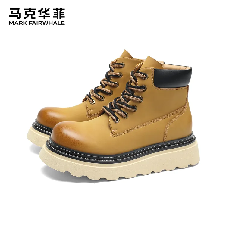 马克华菲高帮马丁靴男款冬季户外工装大黄靴休闲百搭潮流靴子男秋