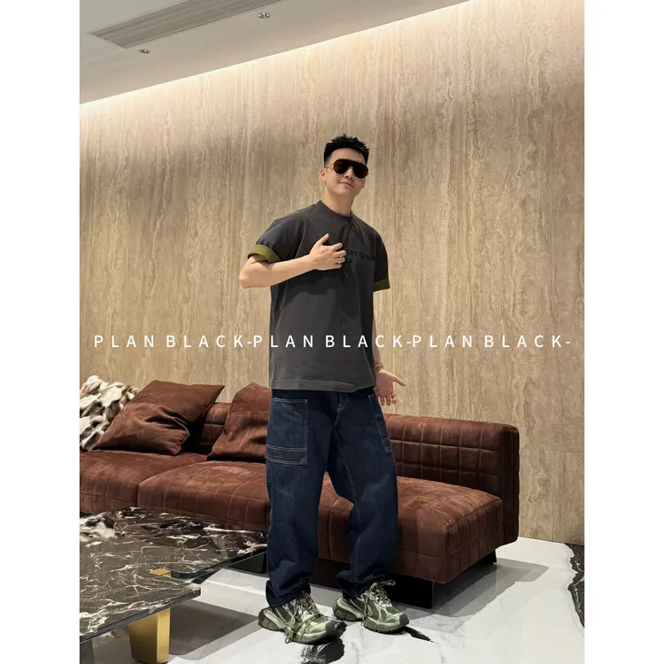 RICH陈发财【流苏绣线】复古的精致！情侣款小领口拼色T恤8050