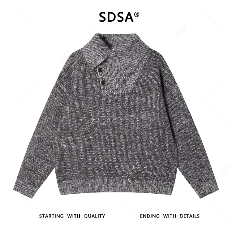 SDSA男士秋冬新款痞帅男装简约时尚纽扣翻领针织衫百搭套头毛衣