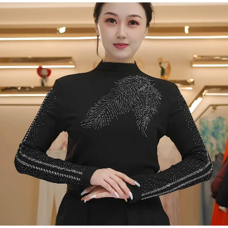 新款2025保暖打底长袖秋冬洋气时尚高级复古烫钻小衫上衣Z951