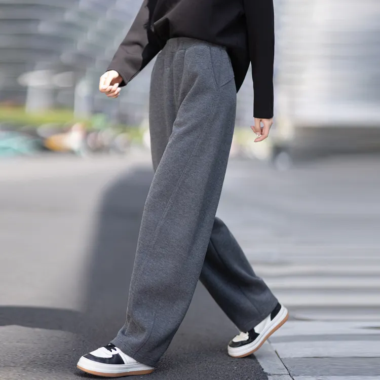 灰色毛呢休闲裤女2025秋冬新款弯刀裤女款小众炸街高级感女装长裤