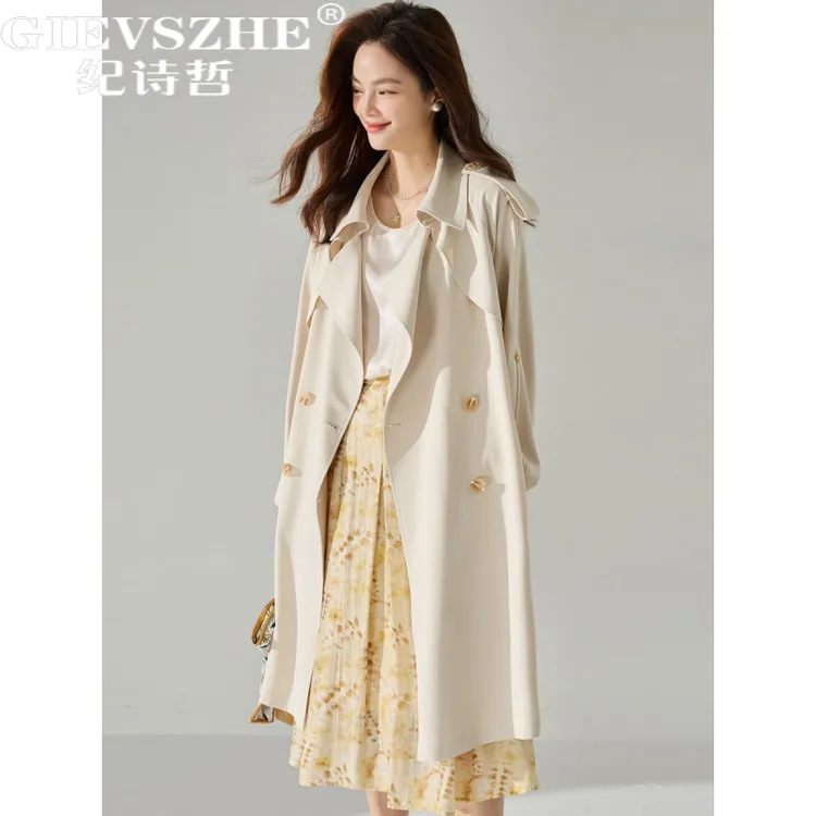 纪诗哲女装秋冬新款休闲优雅中长款风衣女时尚通勤风翻领休闲外套