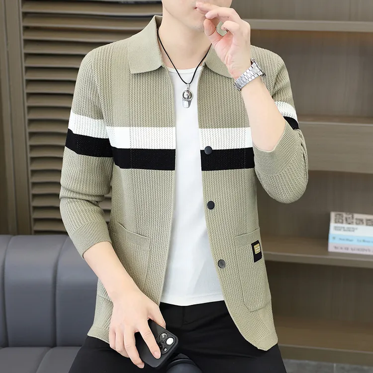 高档针织开衫外套男春秋季新款时尚帅气百搭外穿长袖针织衫25809