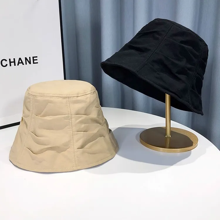 设计感小众褶皱渔夫帽子女秋冬薄款棉麻透气水桶帽遮阳防晒太阳帽