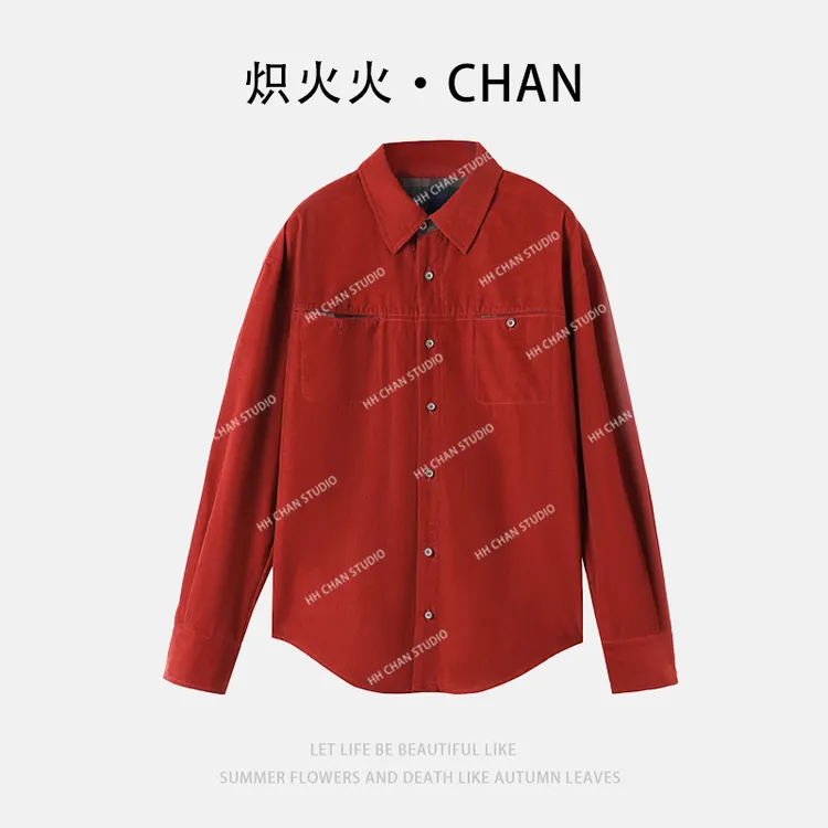 HH.CHAN"美式番茄"100%定制棉美式复古番茄红衬衫HH51F37999