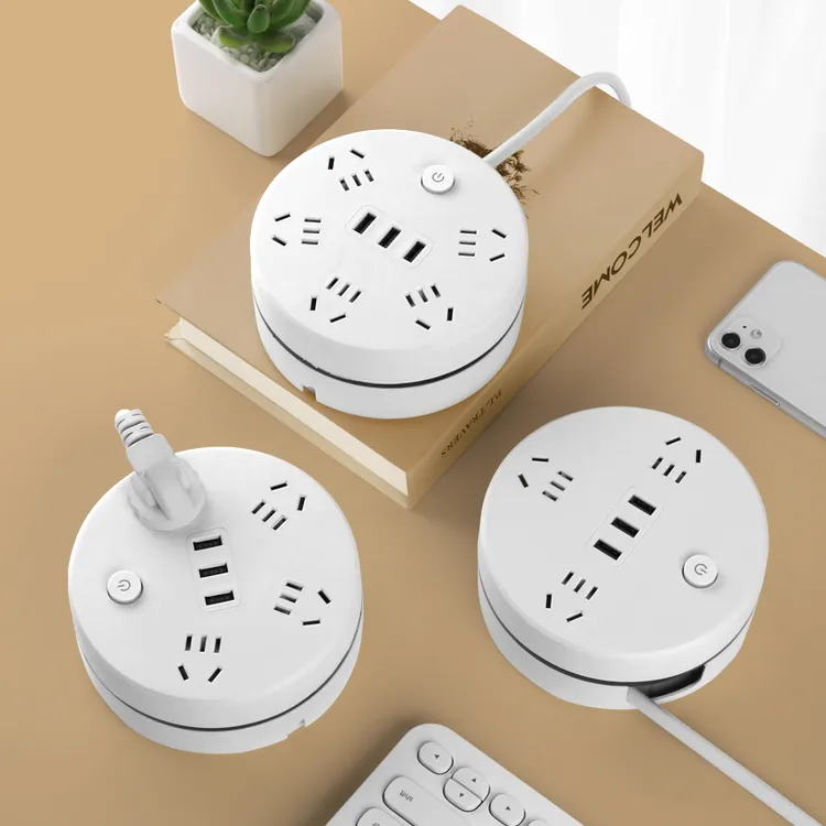 多功能可收纳usb接口插座多插孔圆形插排带开关电源接线板转换器