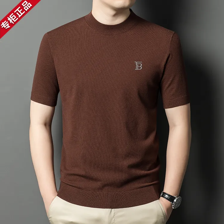 英伦专柜巴宝家男士羊毛杉短袖t恤秋冬季高档大码针织羊绒杉上衣