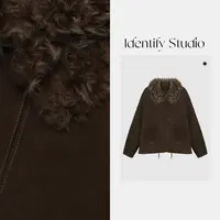  IDENTIFY冬季休闲气质山羊绒面皮拼接托卡毛领羽绒服25AWG121247