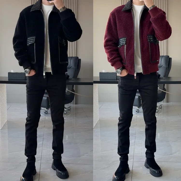 【爆款推荐】顶奢欧货100％羊毛/搭配编织绵羊皮·男士翻领外套-25207