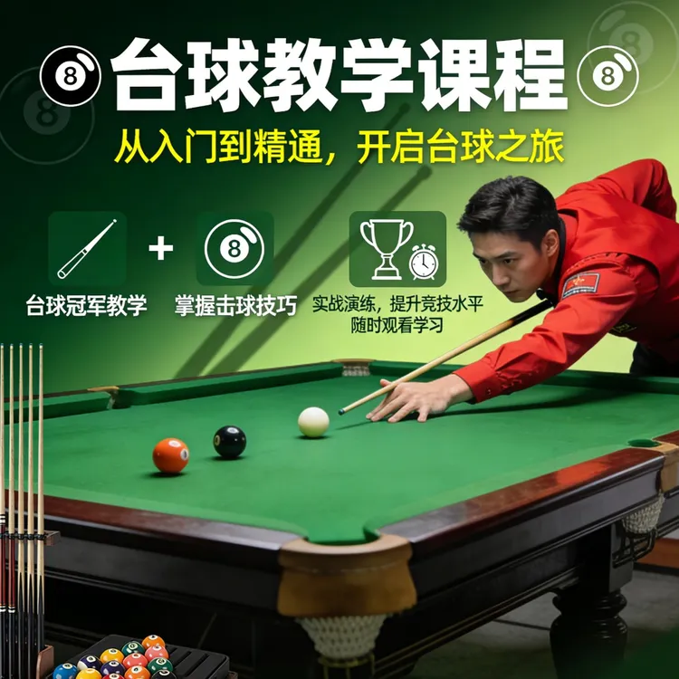 黑八球王台球课 桌球冠军教学 入门阶段+理论+实践全面提升