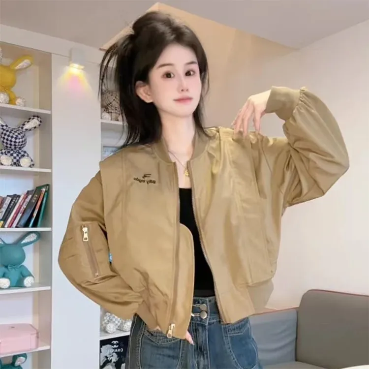 欧货美式棒球服短款外套女2025年春秋季新款不规则宽松小个子夹克