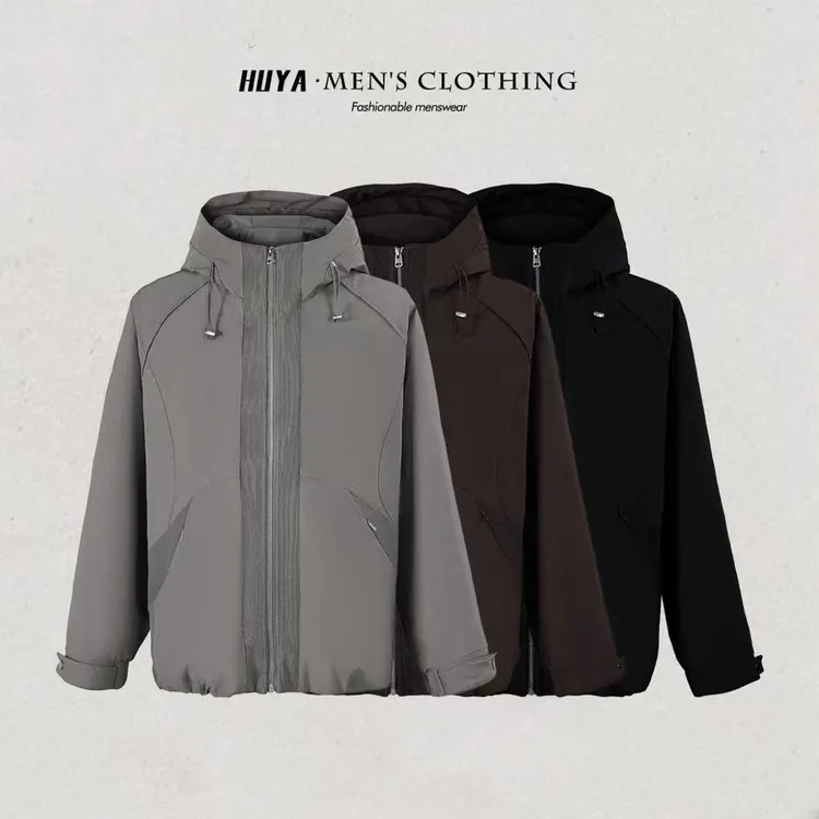 虎牙兄弟男士夹克外套2025冬防风保暖户外机能风连帽冲锋衣F2599