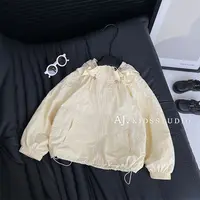 阿卷秋装儿童简约纯色花苞领小众设计连帽宽松外套MPG5697