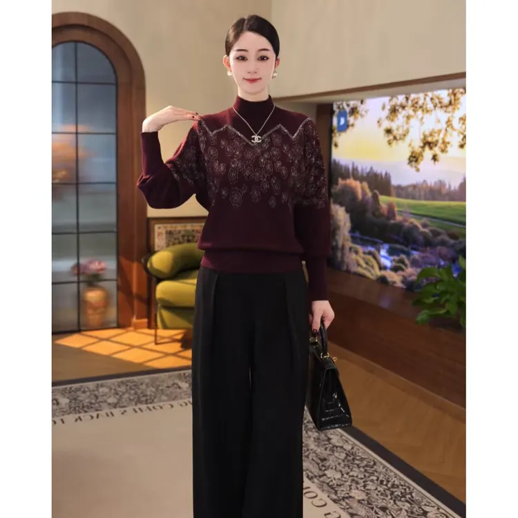 2025秋冬新款【LT-1247JR】醋酸天丝羊毛红色老钱风软糯针织衫毛衣