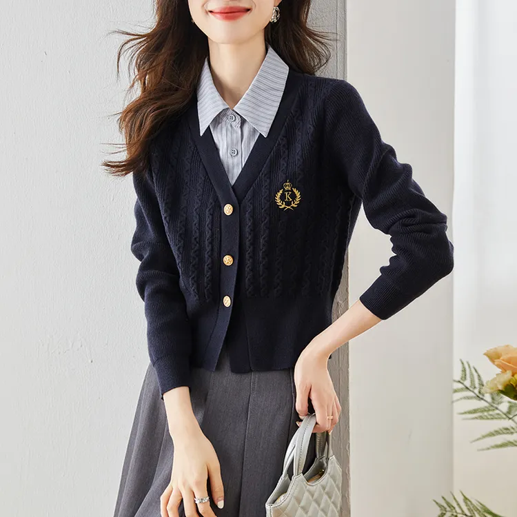 哥弟阿玛施正2025新款拼接时尚针织衫秋季短款针织衫毛衣常规上衣