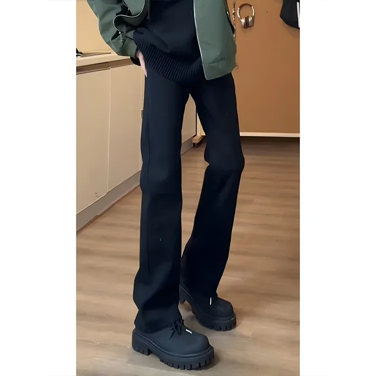 黑色窄版直筒弯刀牛仔裤男款直筒修身显瘦裤子美式高街vibe微喇裤