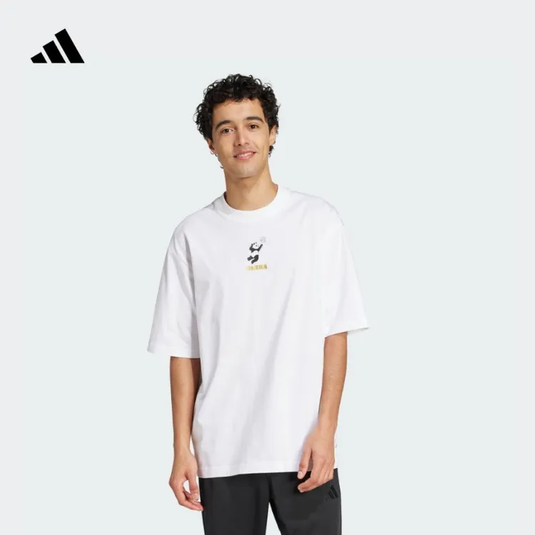 阿迪达斯官方休闲印花纯棉上衣圆领短袖T恤男女新款adidas JZ3288