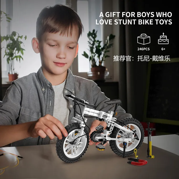仿真单车自行车积木模型桌面摆件系列拼装男孩生日礼物玩具