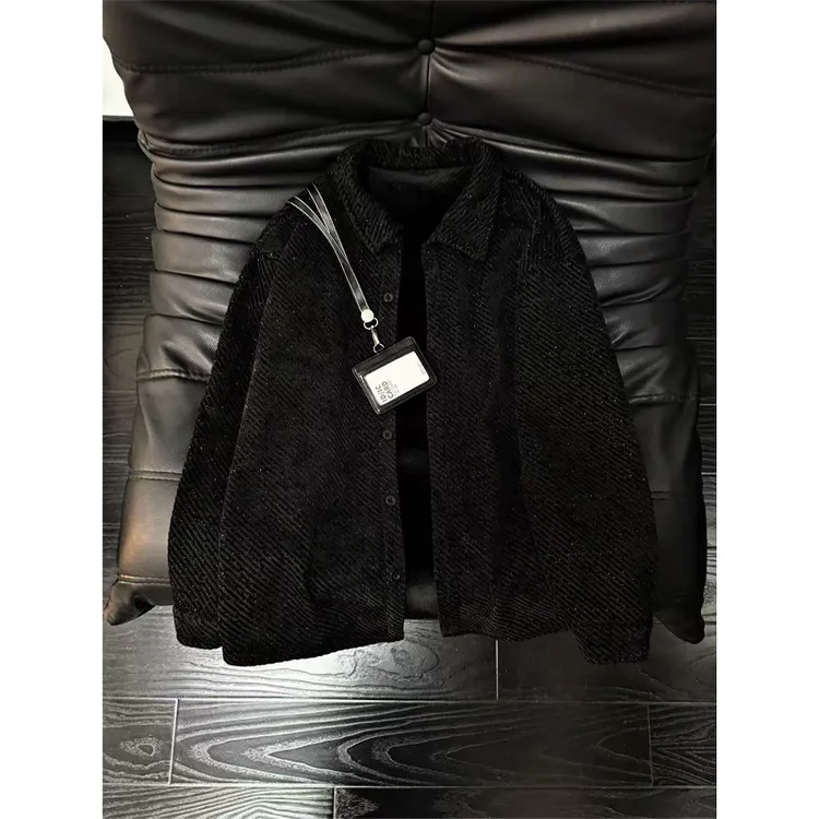 小香风满天星加绒衬衫男秋冬季潮牌加厚保暖衬衣美式复古叠穿外套