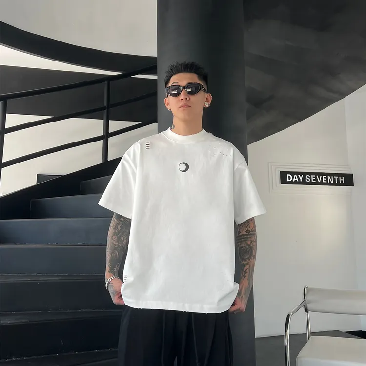 2025新款圆圈字母印花纯棉重磅短袖百搭休闲宽松版型T恤潮流短袖