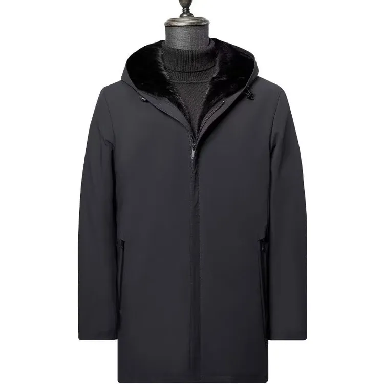100%真水貂毛外套男士商务休闲活里活面大衣可拆卸中长款新款冬季