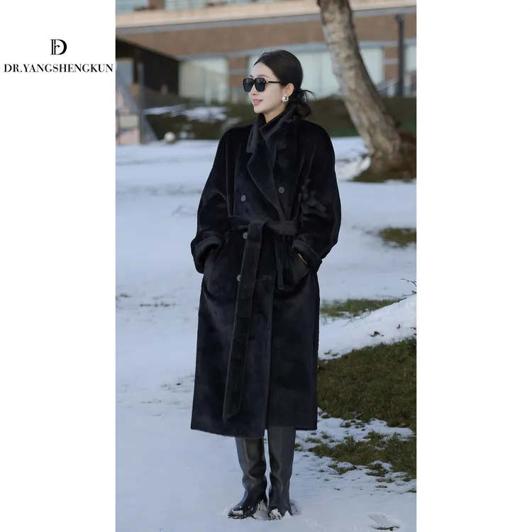 杨圣坤2025新品皇室婴驼羊毛混纺中长款收腰大衣外套女EY25111005