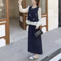 1675大码碎花马甲衬衫半身裙套装女秋季新款三件套