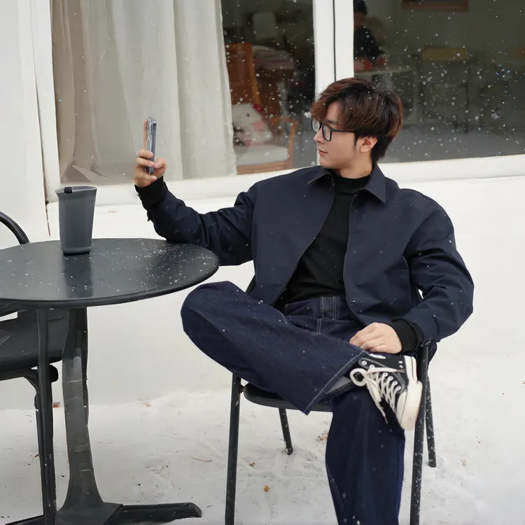 哈林顿春秋翻领硬挺型男三防男士纯色简约精致行政夹克上衣外套