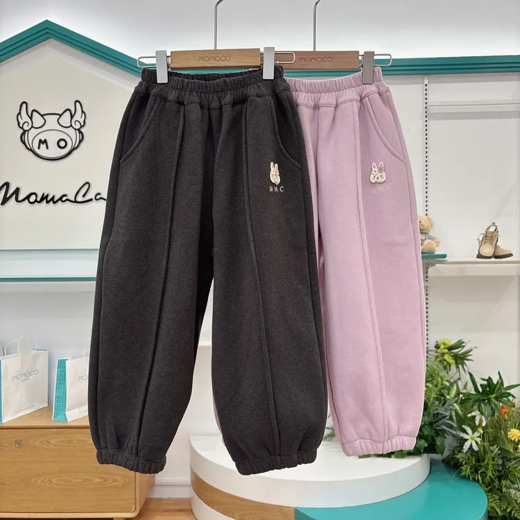 MOMOCO女童冬季新款百搭可爱兔子加绒束脚卫裤DSM121209W