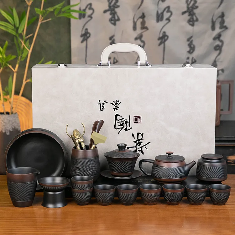 云南紫陶跳刀悬停茶壶三才盖碗茶具套装汉瓦紫砂单壶办公家用高档