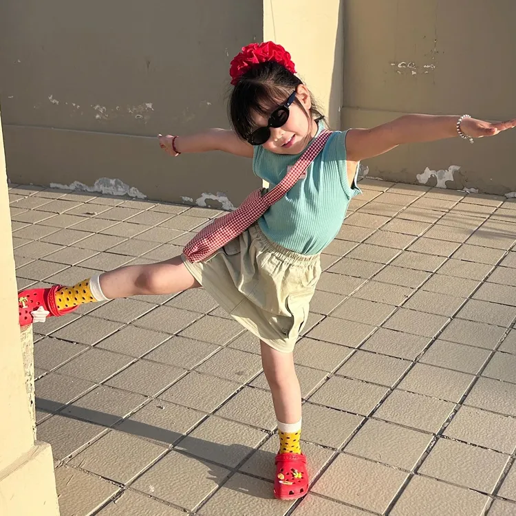 小惜亦夏季韩版童装甜美风无袖湖蓝色上衣半裙女童萌娃穿搭套装