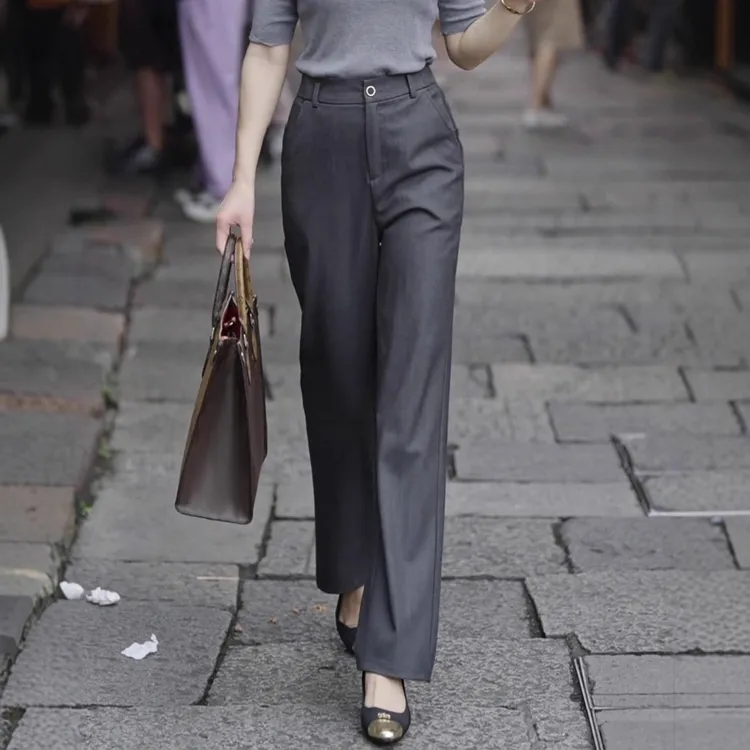灰色西装裤女秋冬季2025新款直筒裤子高腰显瘦职业正装休闲西装裤