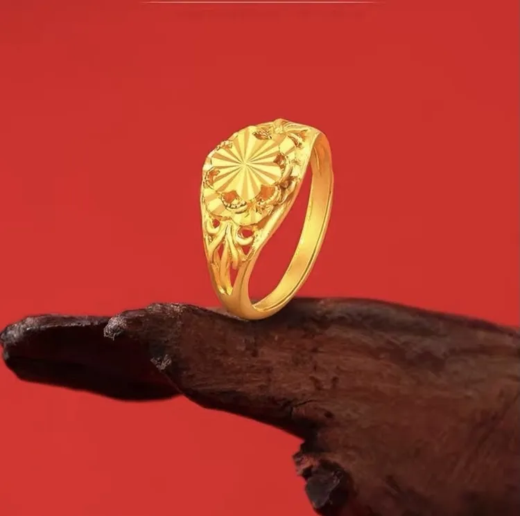 铜合金戒指 金版正品18K花朵戒指女士精致时尚金色戒指可调节指环