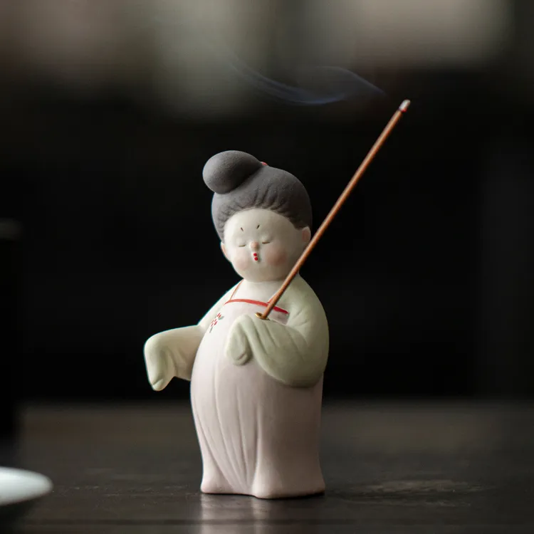 陶瓷古典仕女线香香插香座创意可爱小唐妞家用茶桌装饰茶道香熏炉