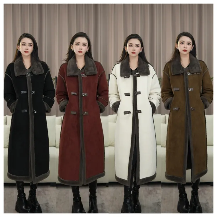 马老板D1美拉德麂皮绒皮毛一体长款大衣外套女2025冬季新款加厚爆款麂